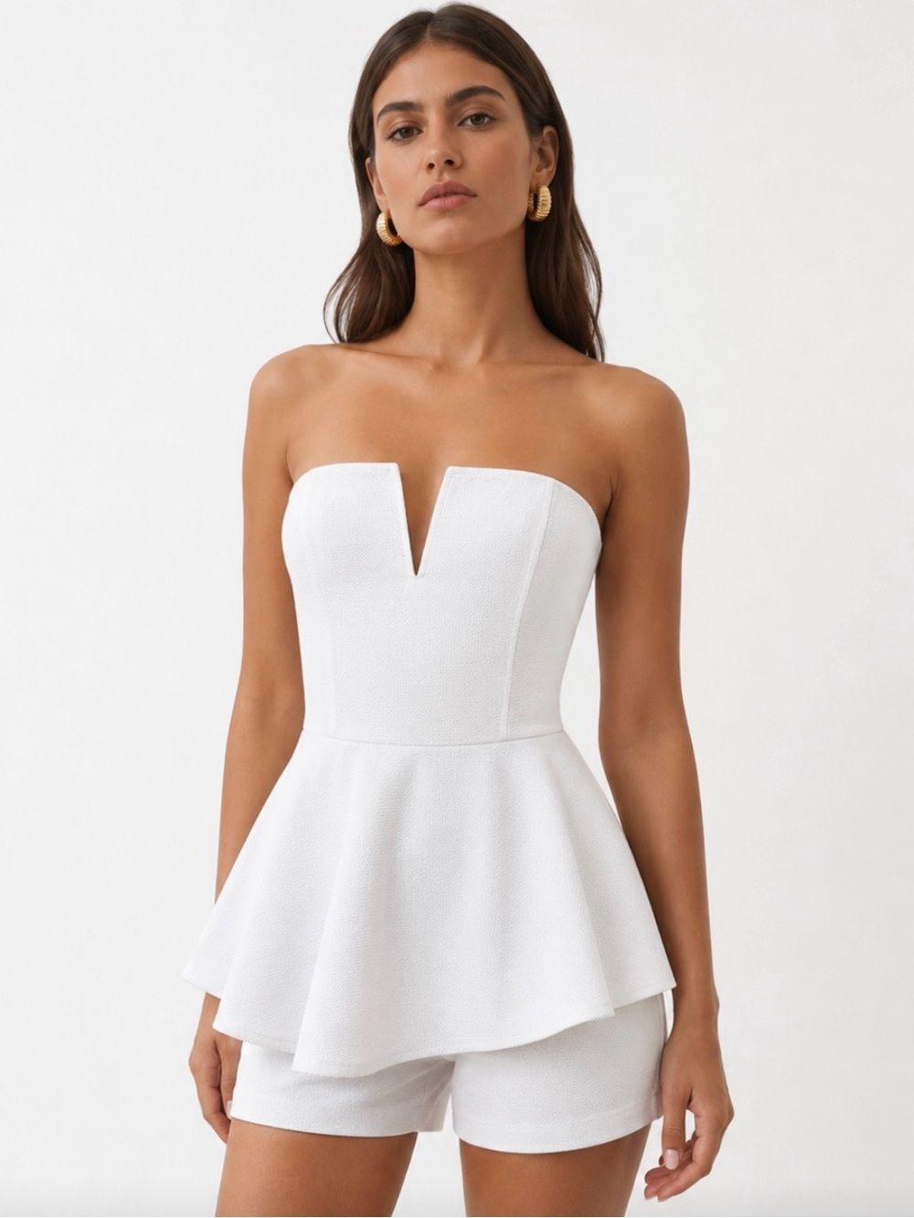 LULU's White Strapless Peplum Romper Size Medium
